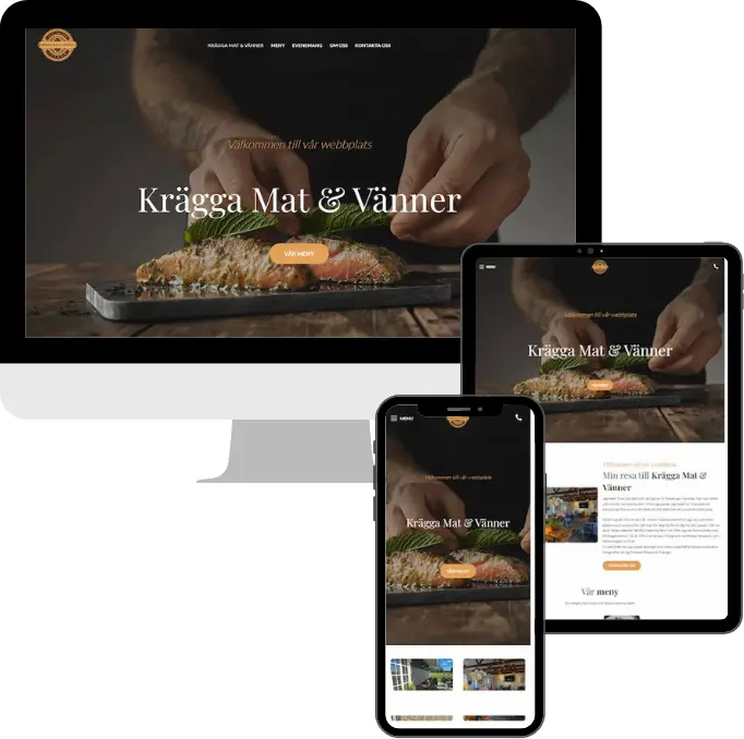Kragga Mat och Vänner webbplats, restaurang med digital meny och eventsida